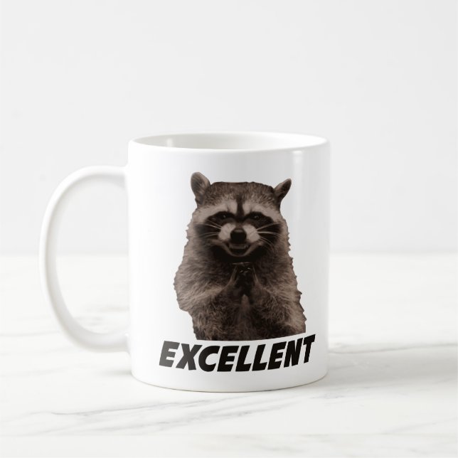 Excellent Evil Plotting Raccoon Coffee Mug (Left)