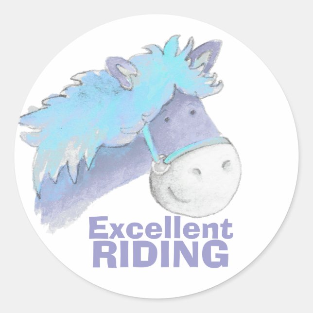 Excellent horse / pony riding blue praise sticker (Front)