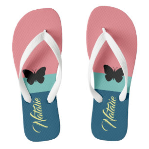 Excellent monogram colour block l pink and blue flip flops