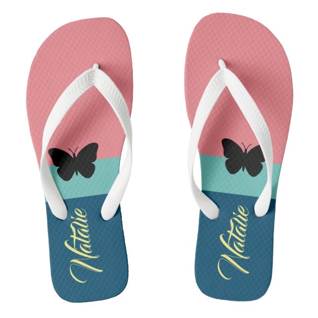 Excellent monogram colour block l pink and blue flip flops (Footbed)