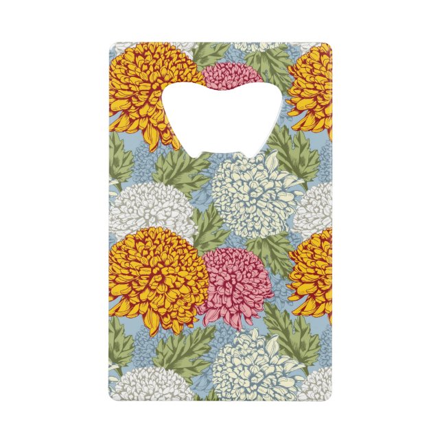 Excellent pattern with chrysanthemums credit card bottle opener (Front)