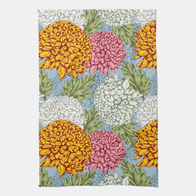 Excellent pattern with chrysanthemums kitchen towel (Vertical)
