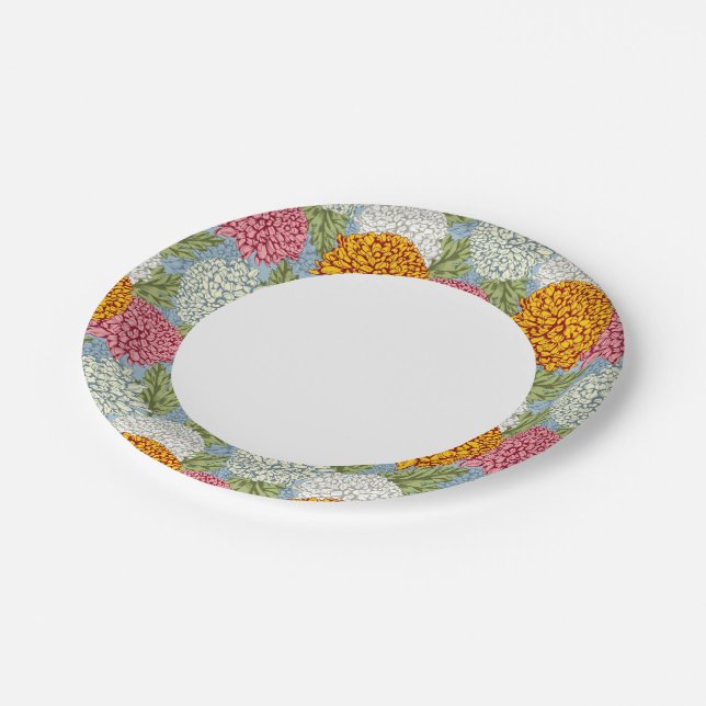 Excellent pattern with chrysanthemums paper plate (Angled)