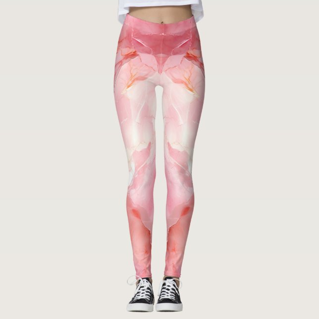 Excellent Pink Marble Colour Print Leggings (Front)