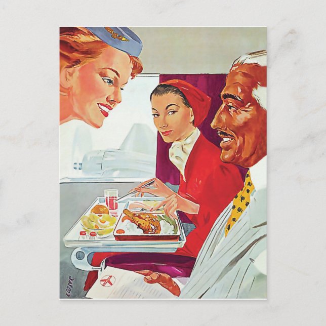 Excellent service in airplane postcard (Front)