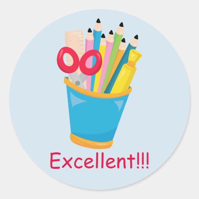 Excellent Teacher Rewards School Supplies Classic Round Sticker (Front)