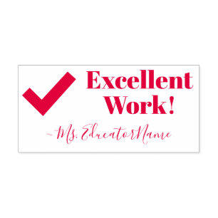 "Excellent Work!" + Custom Tutor Name Self-inking Stamp
