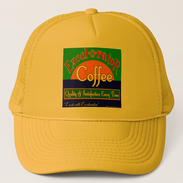 Excelorator Coffee Retro Label Art Trucker Hat (Front)