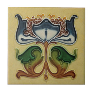 Exceptional English Art Nouveau Floral c1900 Repro Tile