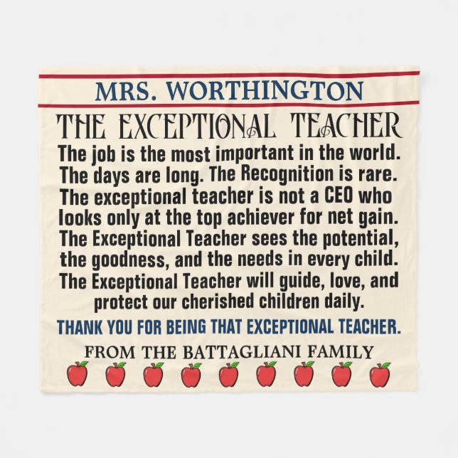 EXCEPTIONAL Teacher Thank You  Fleece Blanket (Front (Horizontal))