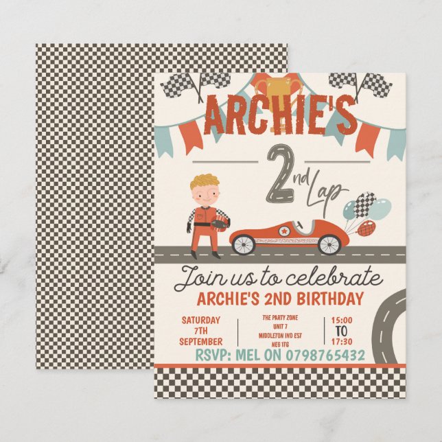 Excitant Voiture De Course Invitations Thématiques (Devant / Derrière)