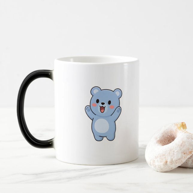 Excited Bear Minimal Kawaii Style Magic Mug (With Donut)