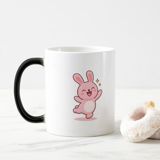 Excited Bunny Minimal Kawaii Style Magic Mug (With Donut)