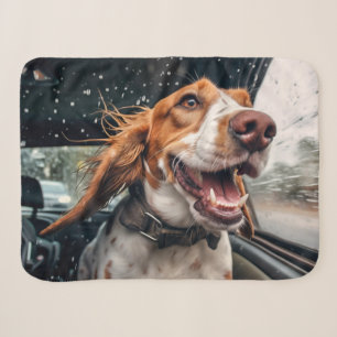 Excited Dog on Rainy Car Ride Art Print Sherpa Blanket