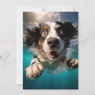 Excited Dog Swimming Underwater Design Card