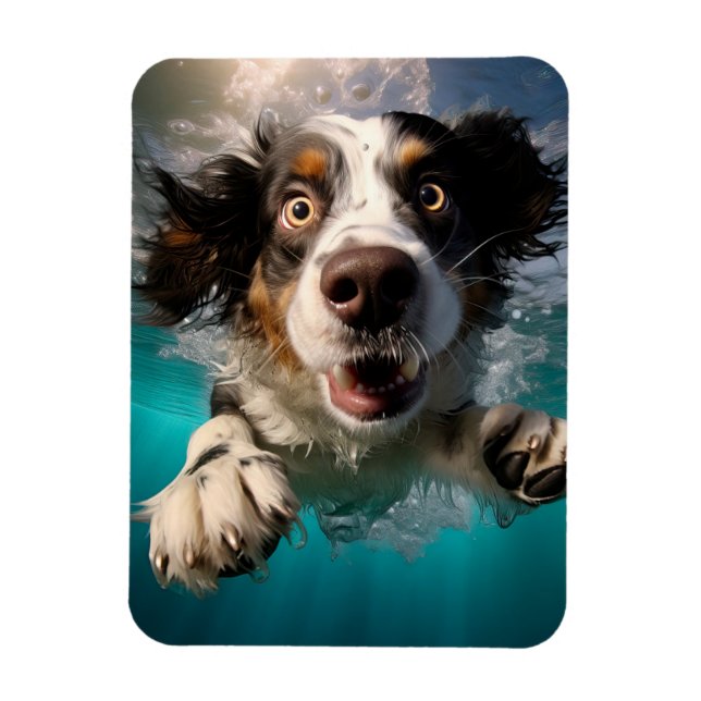Excited Dog Swimming Underwater Design Magnet (Vertical)