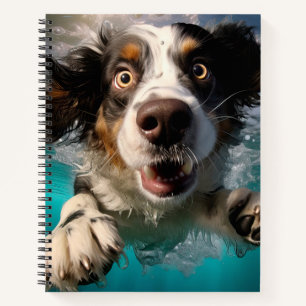 Excited Dog Swimming Underwater Design Notebook