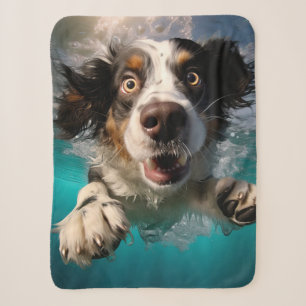 Excited Dog Swimming Underwater Design Sherpa Blanket
