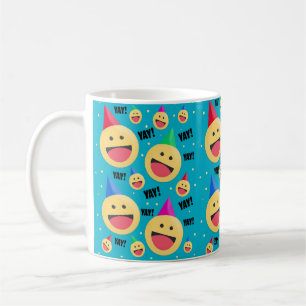 Excited Happy YAY Emojis in Party Hats Holiday Pos Coffee Mug