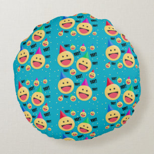 Excited Happy YAY Emojis in Party Hats Holiday Pos Round Pillow