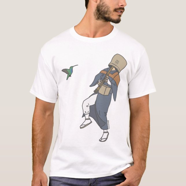 Excited Komuso and Hummingbird T-Shirt (Front)