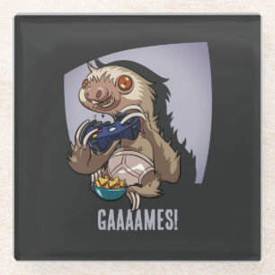 Excited Sloth Character Video Game Cartoon Gift Glass Coaster