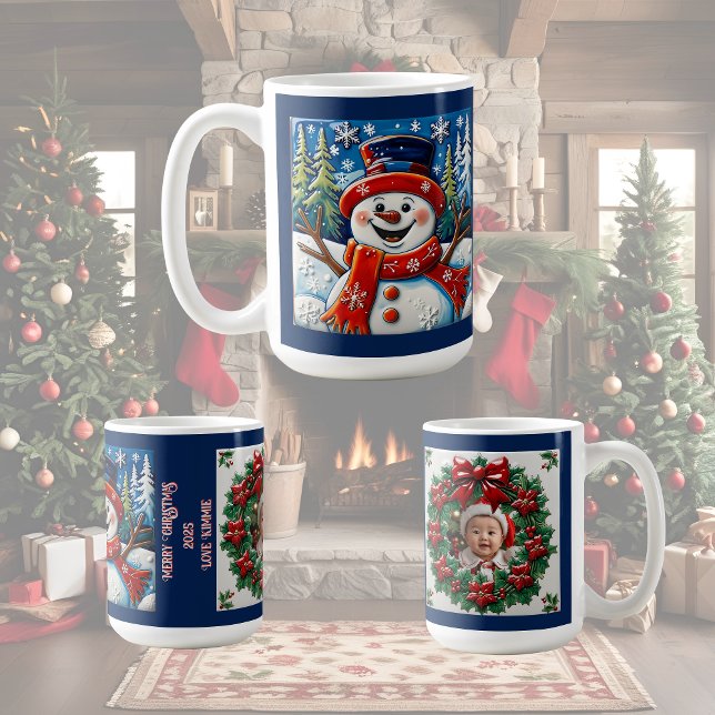 Excited Snowman Christmas Customizable  Coffee Mug (Creator Uploaded)