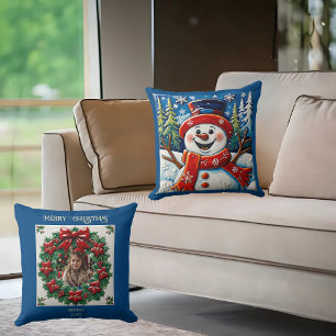 Excited Snowman Throw Pillow