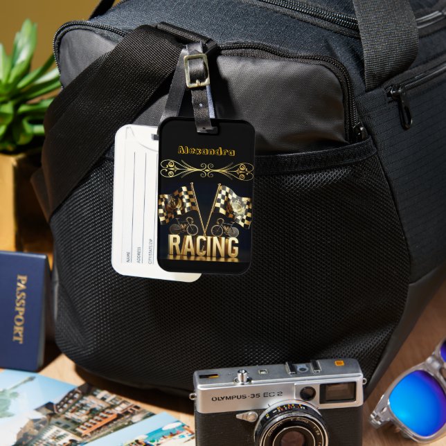 Exciting bike racing with iconic flags! luggage tag (Front & Back)