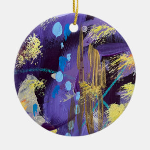 Exciting blue, purple, and gold abstract art ceramic ornament