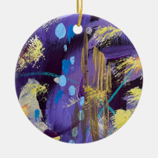Exciting blue, purple, and gold abstract art ceramic ornament