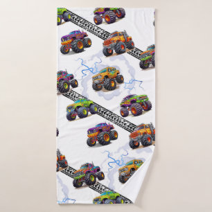 Exciting Kids Monster Truck Pattern Bath Towel