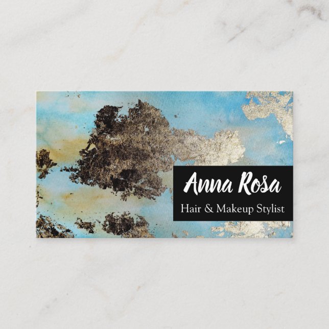 * Exciting Watercolor Blue Black Silver Abstract Business Card (Front)