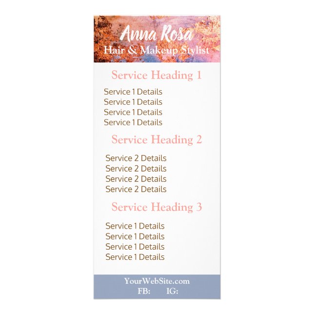 * Exciting Watercolor Pink Gold Blue Abstract Rack Card (Front)