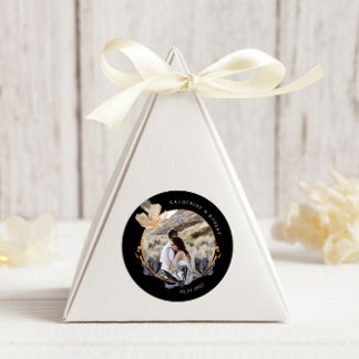 Exclusive Black Gold Floral Monogram Wedding Classic Round Sticker