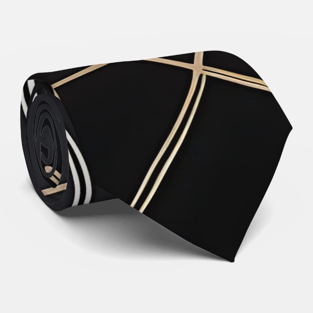 Exclusive Geometric Black Gold Neck Tie (Rolled)