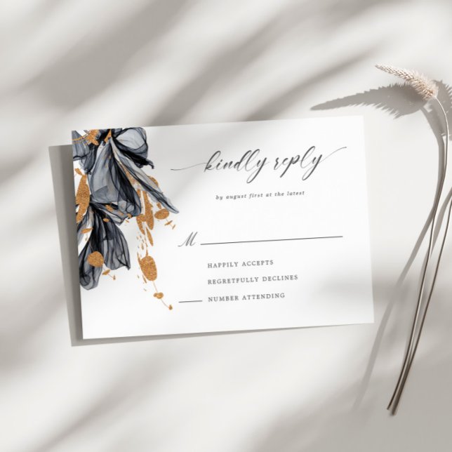 Exclusive Gold Black Floral Horizontal RSVP Card (Creator Uploaded)
