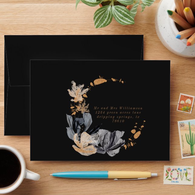 Exclusive Gold Floral Pre-Addressed Wedding Envelope (Desk)