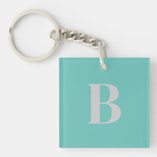 Exclusive Light Teal Grey Monogram Initial Letter Keychain