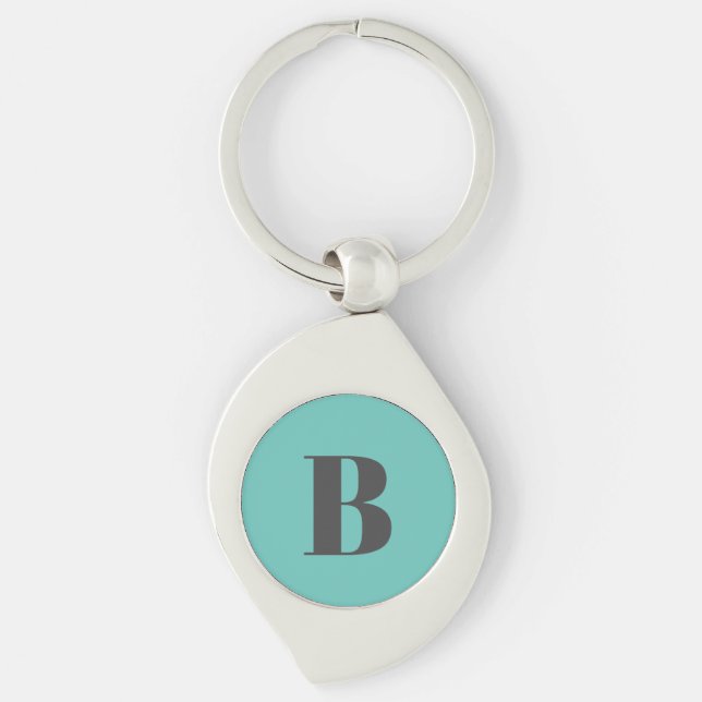 Exclusive Light Teal Grey Monogram Initial Letter Keychain (Front)