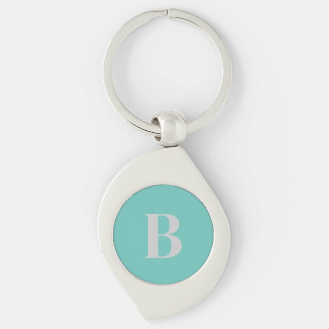 Exclusive Light Teal Grey Monogram Initial Letter Keychain (Front)