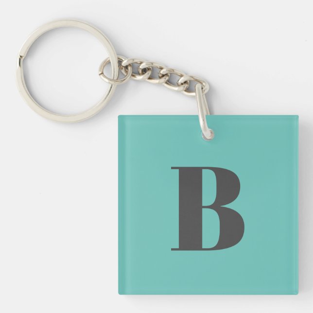 Exclusive Light Teal Grey Monogram Initial Letter Keychain (Front)