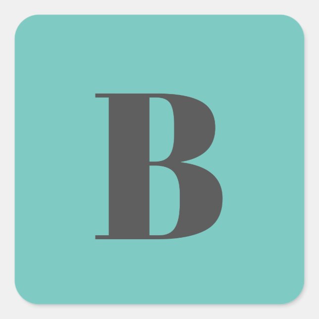 Exclusive Light Teal Grey Monogram Initial Letter Square Sticker (Front)