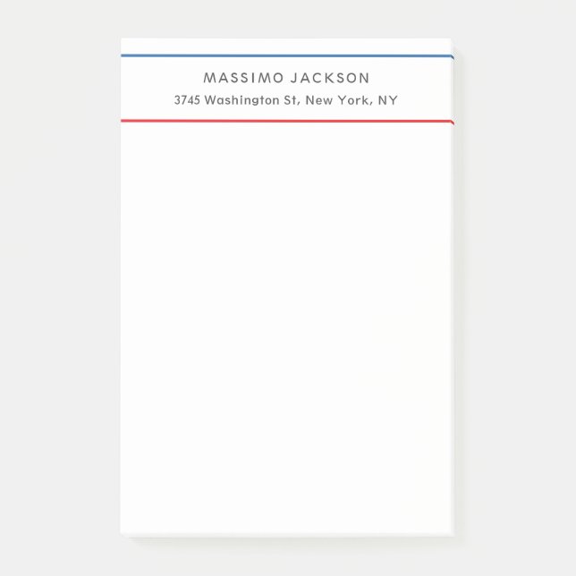 Exclusive Personal Modern Blue Red White Post-it Notes (Front)