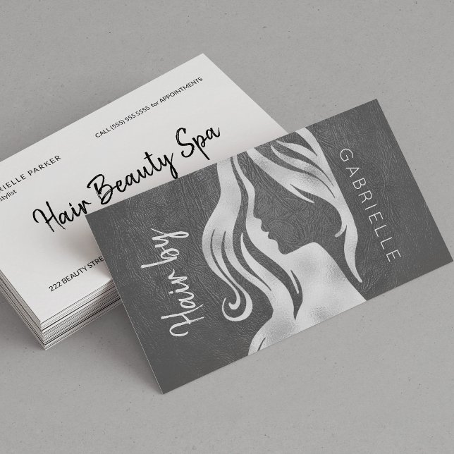 Exclusive Silver Grey Leather Look Hair Stylist Business Card (Creator Uploaded)