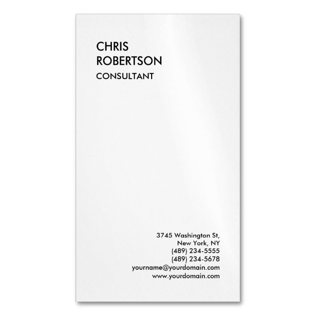 Exclusive Special Black White Modern Unique Magnetic Business Card (Front Vertical)