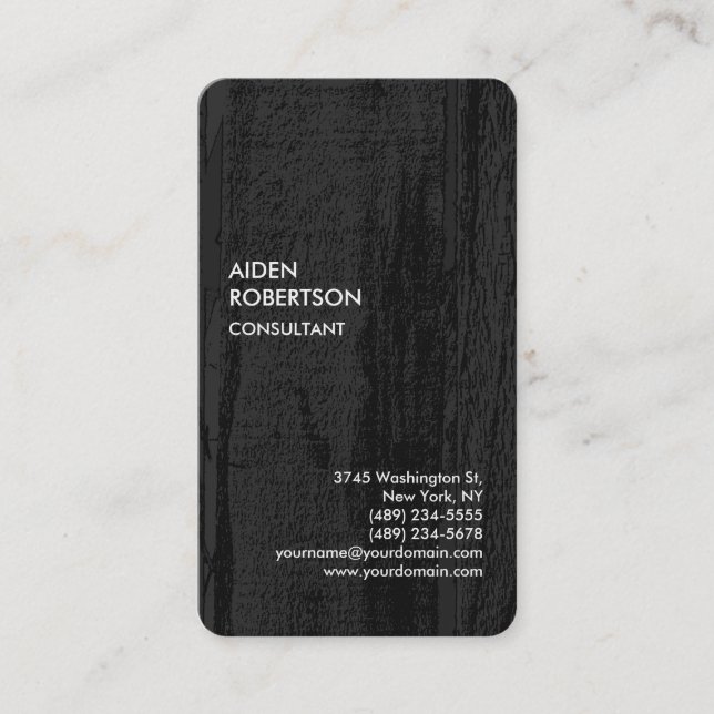 Exclusive Special Grey Black Wood Modern Unique Business Card (Front)