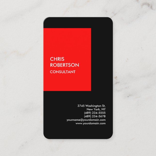 Exclusive Special Red Black Modern Minimalist Business Card (Front)