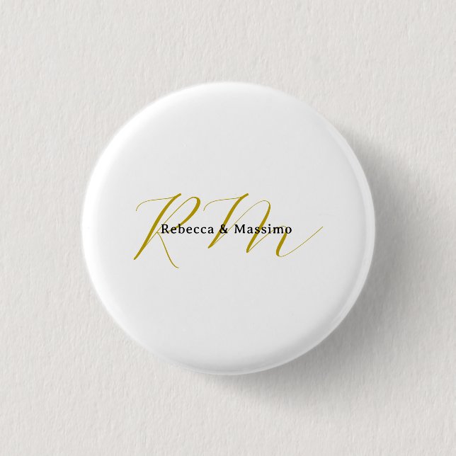 Exclusive Unique Gold Colour Monogram Modern Name 1 Inch Round Button (Front)
