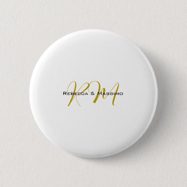 Exclusive Unique Gold Colour Monogram Modern Name 2 Inch Round Button (Front)